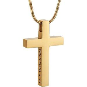 Small-Gold Philippians 4:13 Cross Pendant STRENGTH Verse Steel Necklace
